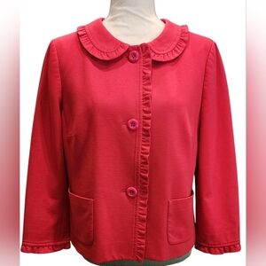 Talbots Dark Pink Ponte Ruffle Button Front Dress Jacket Women's 8